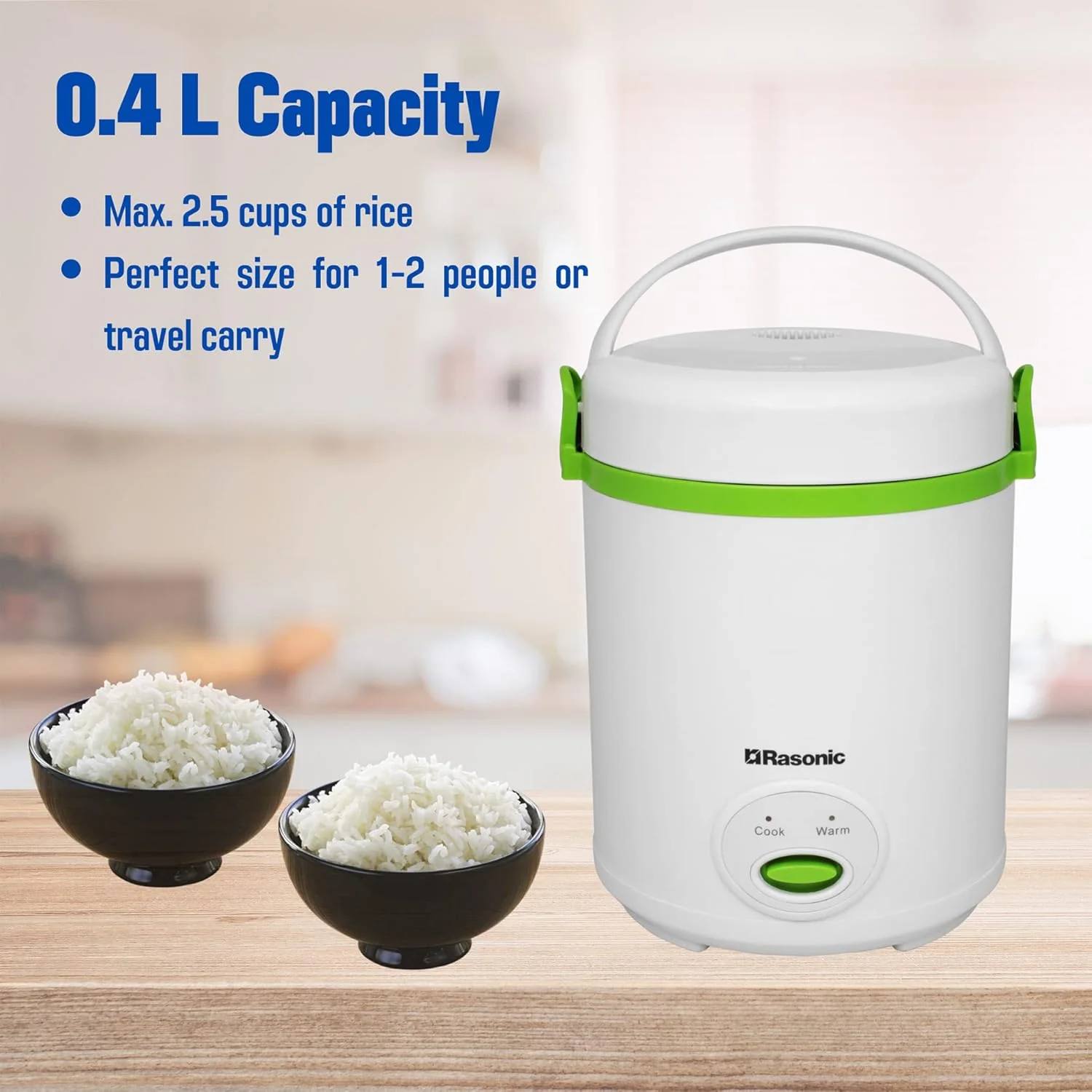 Rasonic Mini Rice Cooker RRC-Y5H 0.4L 3 Pin UK Plug - Image 2