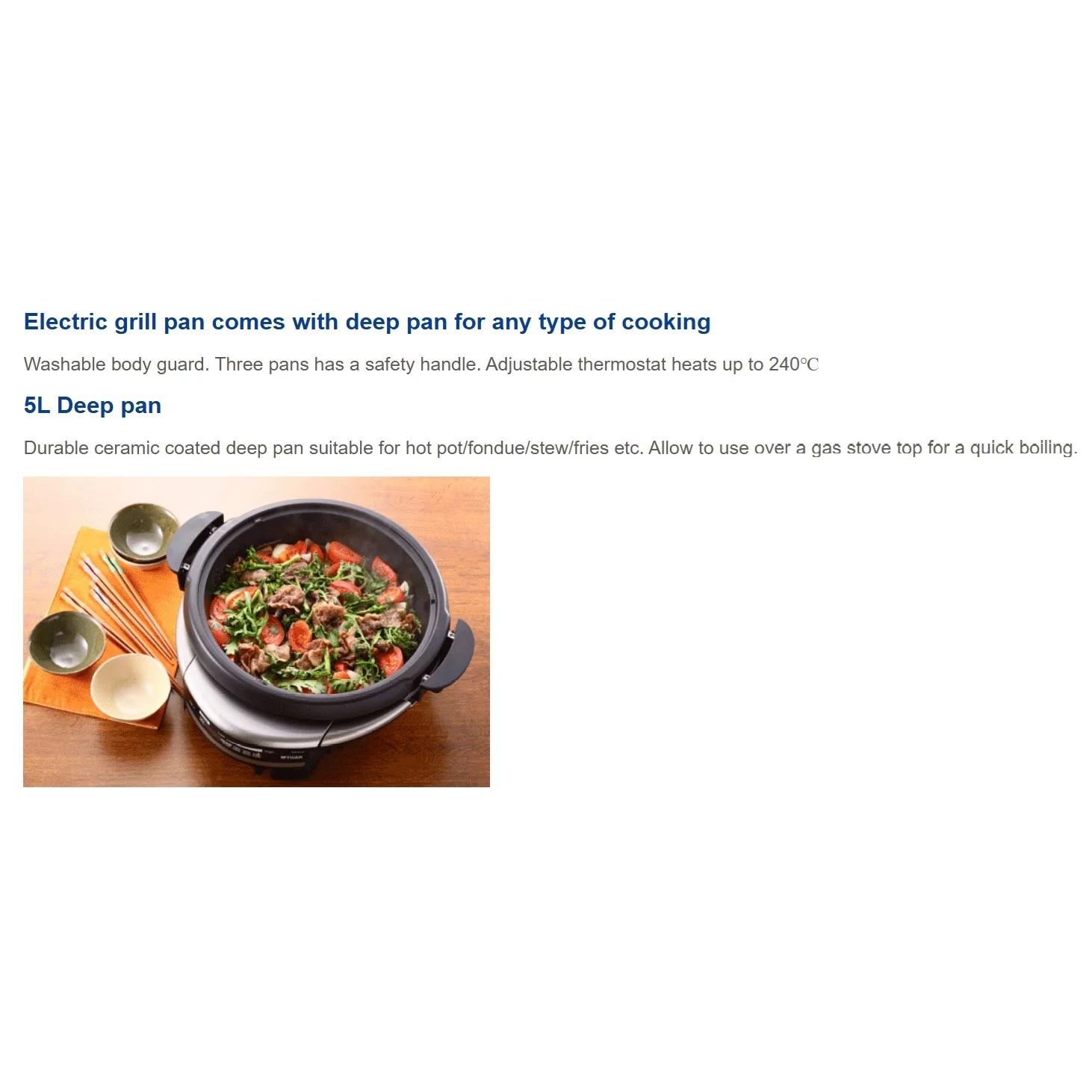 Tiger Electric Skillet CQD-B10S/Asian Hot Pot - Image 5